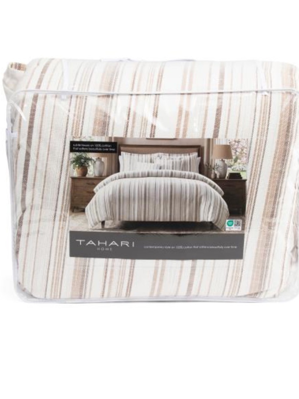 Tahari Neutral Stripe Comforter in Beige and Cream